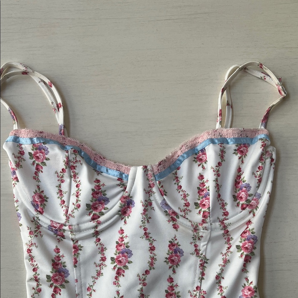 Indira Printed Cupped Lace Up Corset - Picture 2 of 4